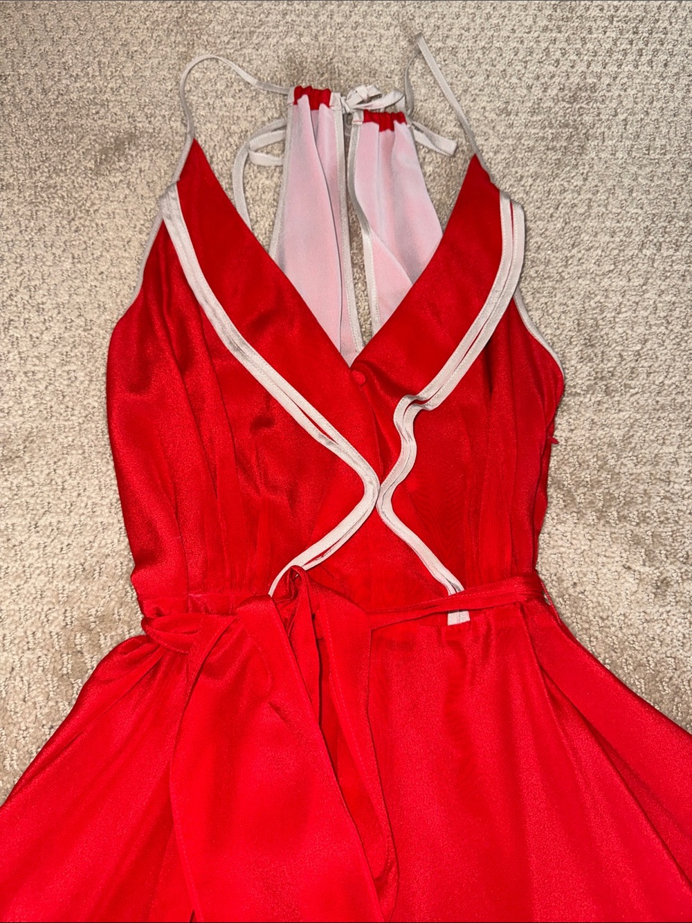 Anthropologie silk Red Mini Dress with Contrast Trim - Picture 7 of 11